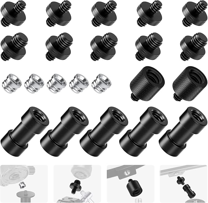 NEEWER Camera Screw Adapter, 22 Pieces 1/4” to 1/4” and 1/4” to 3/8” Tripod Mount Screw Adapter Converter Set for Camera Mount, Monopod, Ball Head, Flash Light Stand, Tripod — ST29