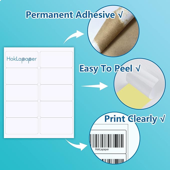 2" x 4" Shipping Labels,Printable White Mailing Labels for Laser/Inkjet Printer,Permanent Adhesive Sticker Labels(500 Sheets,5000 Labels)