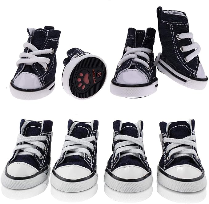 Pet Dog Shoes, Puppy Canvas Sport Shoes Sneaker Boots, Non Slip Causal Shoes Dog & Cat Paw Protective Cover for Outdoor Walking, Sports and Hot Pavement, 4pcs