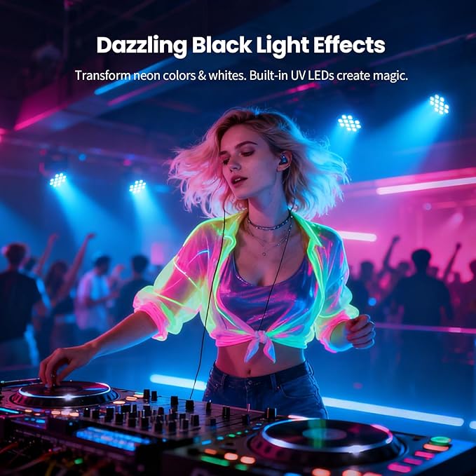Betopper LED Stage Lights,12X18W DJ Par Light,RGB+Lime+Amber+UV 6-in-1 Wash/Strobe Effect Stage Lighting, DMX512/Sound Activated Uplighting Light for DJ,Parties,Concerts,Bars,1 Pack