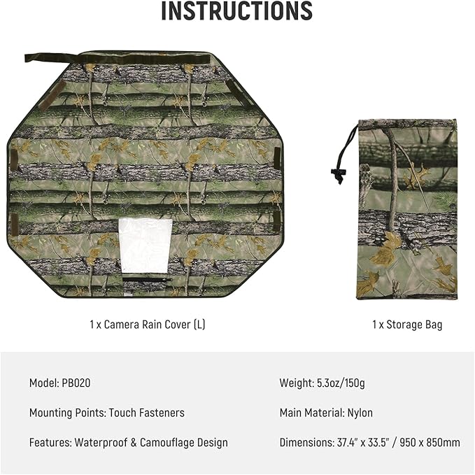 NEEWER PB020 Large Waterproof Rain Cover for Canon Sony Nikon Fujifilm DSLR Camera & Lenses up to 400 mm on Both Sides Camouflage Green Nylon