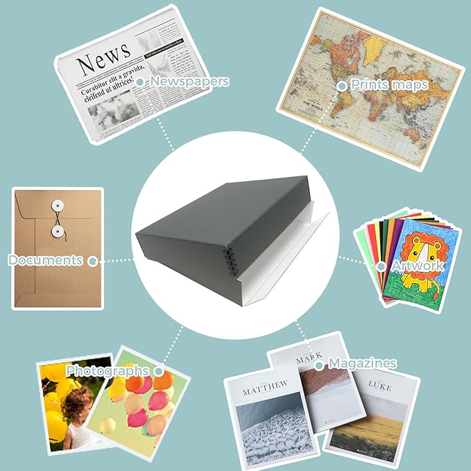 Golden State Art, Archival Storage Box, Acid-Free Drop Front Museum Box with Metal Edge for Storing Artwork Photos Documents Prints Arts And Crafts (Gray-11.75x15.25x3 Inches)