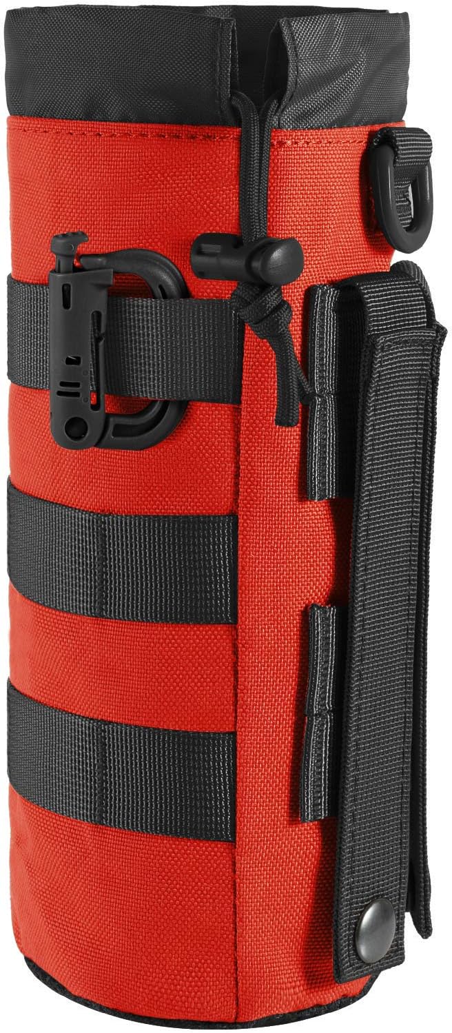 Tactical MOLLE Water Bottle Pouch with Drawstring Open Top & Mesh Bottom, Military Water Bottle Holder Bag Sports Travel Hydration Carrier