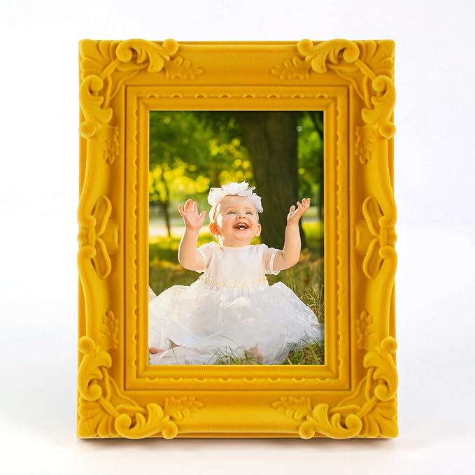 4x6 Yellow Frame for Shelf Desk Table Decor, Colorful Ornate Frame with Velvet Touch for Diamond Paintings Art Prints Posters, Modern Gallery Wall Frames for Bedroom Decoration (Yellow)