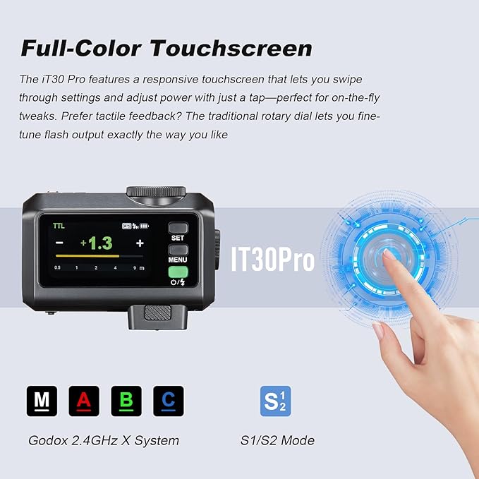 GODOX IT30Pro S GN15 IT30 Pro S IT30ProS IT30Pro-S TTL Mini Flash Kit for Sony with White Diffuser HSS 1/8000s 2.8" Full-Color Touchscreen(Black)——Godox Authorized Distributor