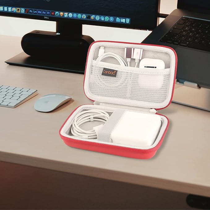 Canboc Carrying Case for MacBook Air Pro Charger MagSafe/MagSafe 2 Power Adapter, iPhone 14/14 Pro MagSafe Charger, USB C Hub, Type C Hub, USB Multiport Adapter, Hard Shockproof Bag, Red