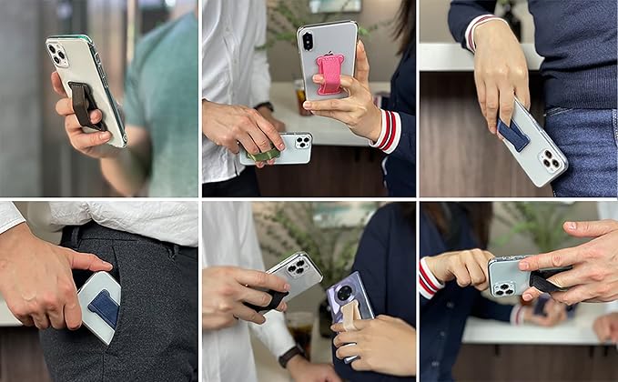 Cell Phone Finger Grip Strap Holder for Hand, Finger Strap Phone Holder, New Slim Finger Loop Selfie Grip Compatible with Most Smartphones -2Pack(Black Pink)