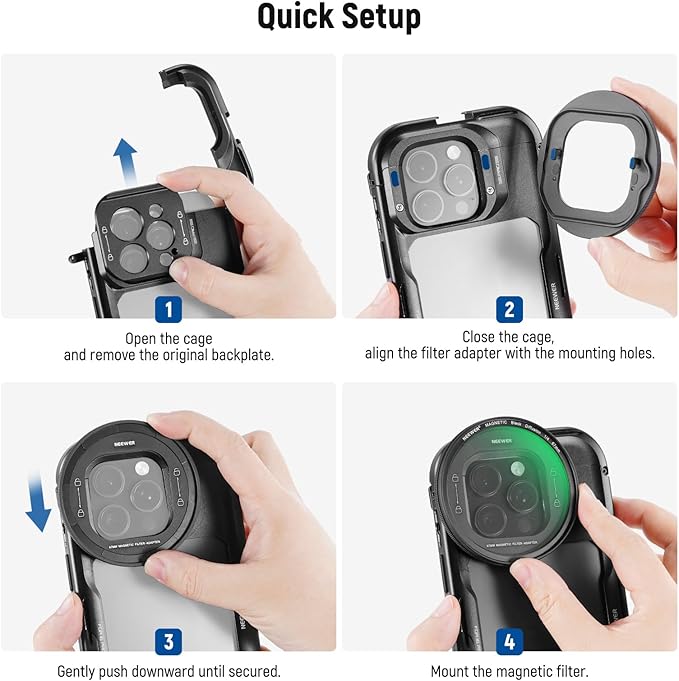 NEEWER 67mm Magnetic Black Diffusion 1/4 Filter Set, Multicoated HD with Magnetic Filter Backplate Adapter, Compatible with iPhone 16 Pro/16 Pro Max Phone Cage Video Rig (PA073/PA074)