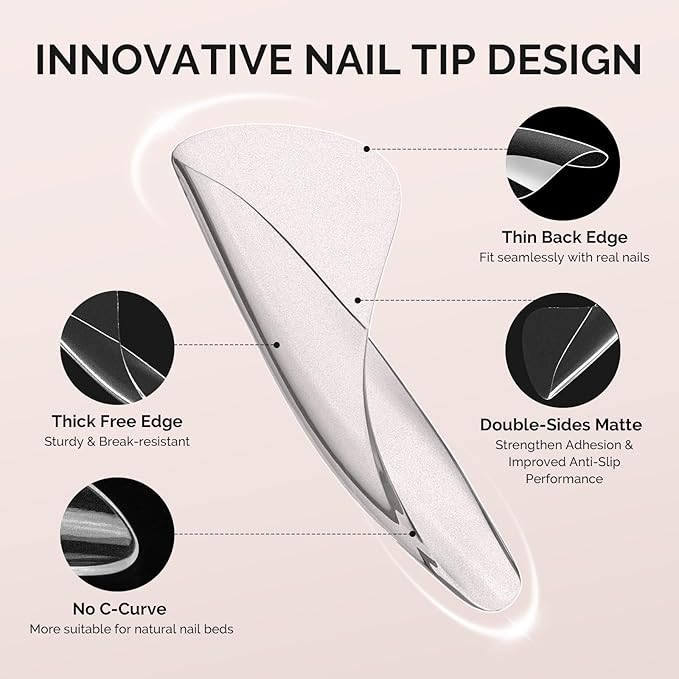 MelodySusie Squoval Toe X Nail Tips - 300Pcs 15 Sizes Clear Acrylic, Full Matte Full Cover Press on Nails for DIY Extension & Salon Use,Pre-Shaped for Long-Lasting Manicure