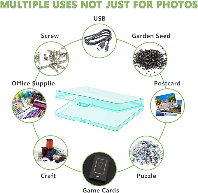 IDekooror Photo Storage Box 5" x 7", 18 Inner Extra Large Photo Organizer Container, Plastic Craft Storage Box with Handle for Pictures Stickers Stamps Seeds