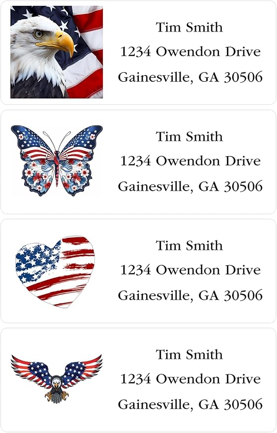 Address Labels Personalized Return Address Labels, 2.6" x 1" Patriotic Flag July 4 Custom Mailing Label for Envelopes (30-1200) Customized Self Adhesive Stickers Printable Mail Envelope Adress Label