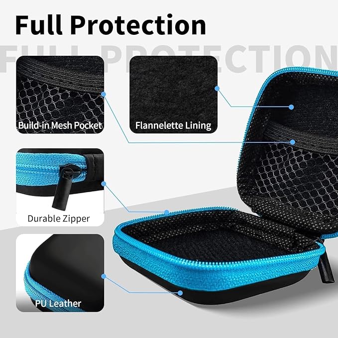 MOLOVA Earbud Case Portable EVA Carrying Case Storage Bag Cell Phone Accessories Organizer with Carabiner for Wired/Wireless Headphones, SD Memory Card, Camera Chips(Square, 5 Pack2)