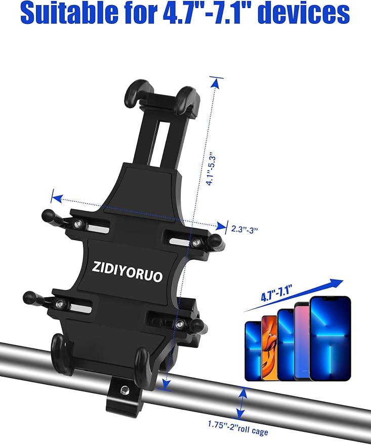 UTV Phone Holder, Aluminum Alloy Heavy Duty Cell Phone Mount for UTV/SXS,360° Adjustable Mounting Bracket Fits 1.75”-2” Roll Cage, 8 Claws Tightly Hold iPhones or 4.7”-7.1" Devices
