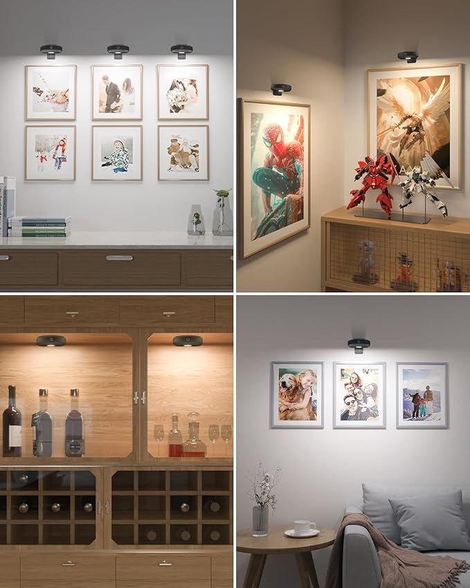 WILLED Picture Lights for Wall Rechargeable,Wireless Battery Operated Art Lighting for Paintings,Puck Lights with Remote,Picture Frame Lights,Dimmable & TimerWireless,Magnetic Gallery Light
