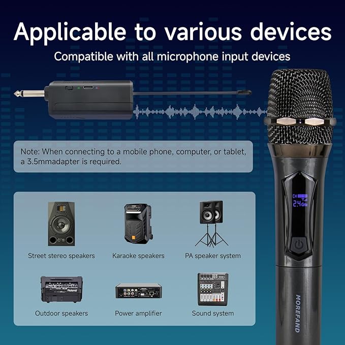 Wireless Karaoke Microphone dynamic Mic Up160ft range handheld plug-and-play design rechargeable Compatible with karaoke machines and PA systems Ideal for party、church Singing and other scenarios