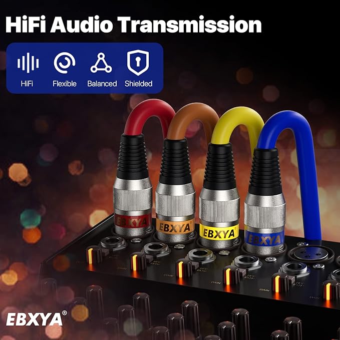 EBXYA XLR Cables 15ft 4 Packs - Mic Balanced DMX Cable with 3-Pin XLR Male to Female Microphone Cable (Red, Orange, Yellow, Blue)