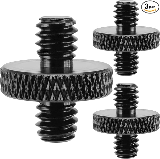 3-Pack 1/4" Male to Male Tripod Nut Connectors, Aluminum, Black