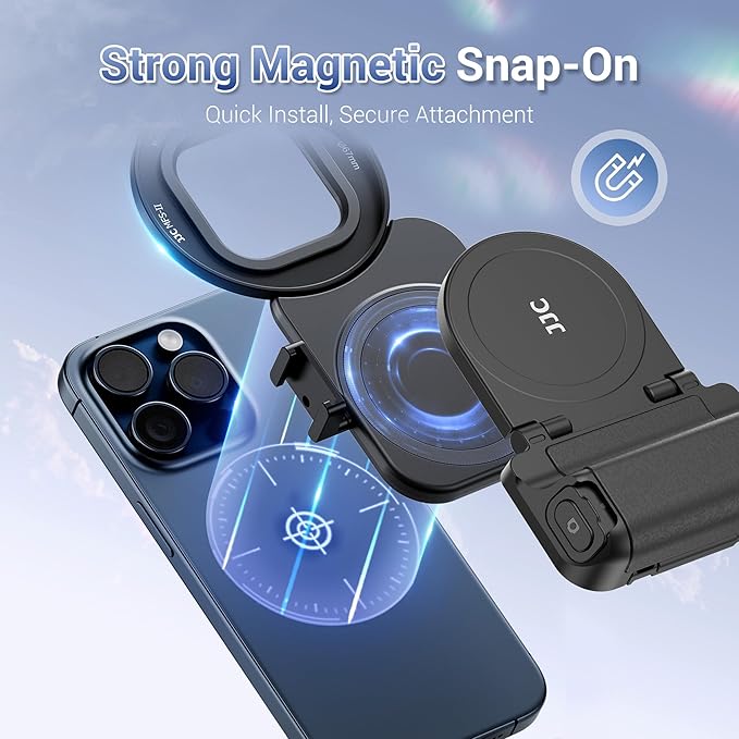 (1+1) 67mm Magnetic Phone Lens Filter Mount + Phone Snap Grip Set for iPhone 16 15 14 Pro/Pro Max Plus, Magnetic Filter Adapter w Cold Shoe & 1/4" Hole Pull-Out to Fit Pro Max Plus (No Filters