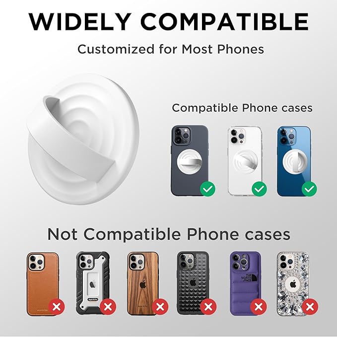 Magnetic Phone Grip Ring Holder, Liquid Silicone Magnet Cell Phone Grip Finger Loop, Compatible with Magsafe, Back of Phone for iPhone 17/16/15/14/13/12 Series, White