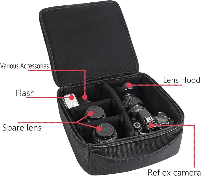 Water Resistant Camera Insert Bag DSLR SLR Camera Case Upgraded Version and Lens Storage Carrying Case (Black)