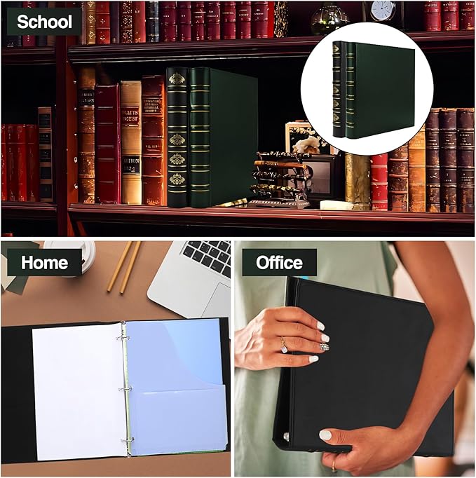 LETVPVOW 2 Pcs Vintage Hardback 3 Ring Binder 1 Inch, Professional Leather Binder 3 Ring, Three Ring Binders Fits 8.5 x 11, D Ring Binders for Home, School and Office- (1 Black and 1 Dark Green)