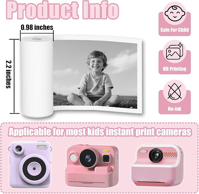 10 Rolls Kids Camera Paper Roll Refill, BPA and BPS Free Thermal Paper Refill for Most Kids Instant Print Camera (57x25mm)
