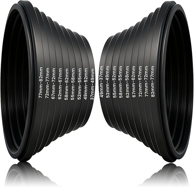 18 PCS Lens Filter Adapter Ring Set, Metal Step Up/Down Ring Adapter Filter Stepping Rings 37 49 52 55 58 62 67 72 77 82mm for DSLR/Digital Cameras & UV/CPL/ND Filters