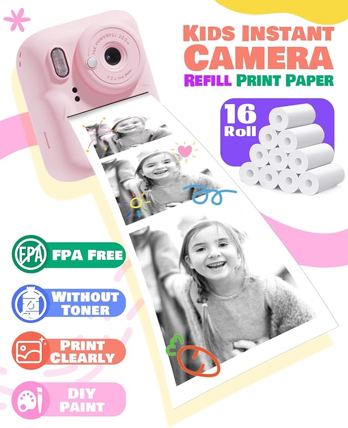 JOYJAM 16 Rolls Instant Print Camera for Kids Refill Print Paper, BPA Free, Photo Printer Thermal Paper Rolls for Most Kids Instant Camera