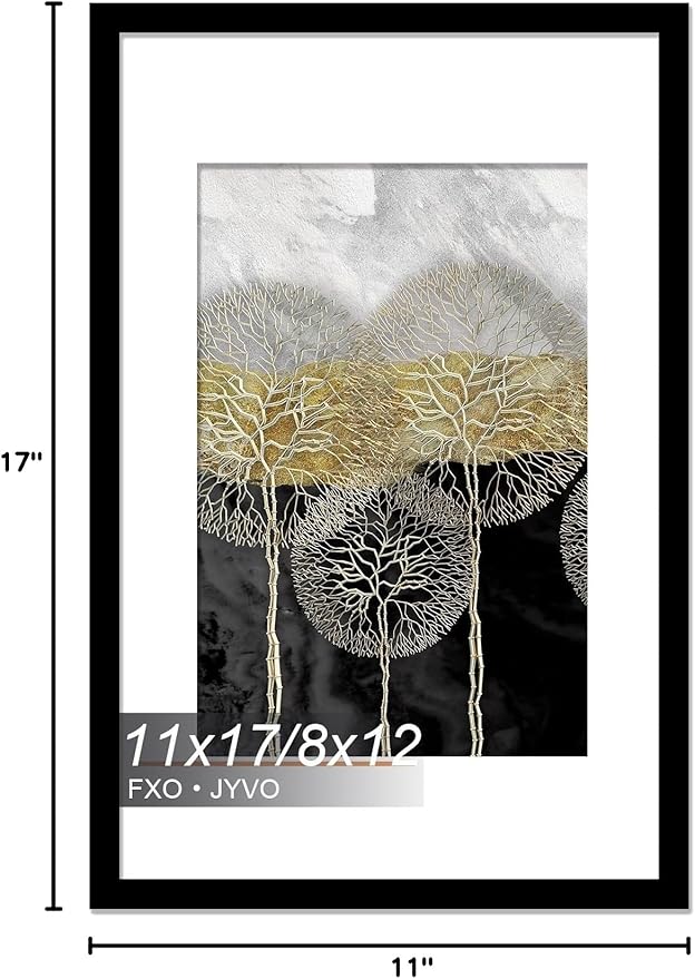 11x17 Picture Frame, Display Poster 8x12 with Mat or 11 x 17 Without Mat, Light Weight and High Transparent 11 by 17 Frame for Wall - 1 Pack/Black/11 x17