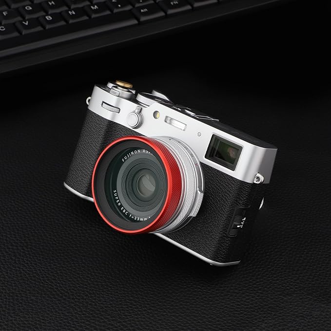 Haoge LUV-X54R Metal Lens Hood with MC UV Protection Multicoated Ultraviolet Lens Filter for Fujifilm X100VI Fuji X100V Camera Red