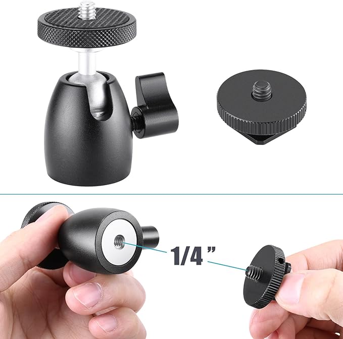 Neewer Mini Tripod Ball Head Mount, 1/4 inch Screw with Phone holder, Lock and Hot Shoe Mount Adapter Compatible with Compact DSLR Camera, LED Light,Ring Light,Load Up to 4.4 pounds/2 kilograms