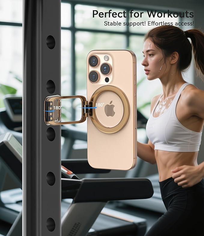 Magnetic Phone Ring Holder for MagSafe Phone Grip & Kickstand, Strong Dual-Sided Magnets Compatible with MagSafe Car Mount for iPhone 17/16/15/14/13/12 Pro Max and Android Phone Cases (Gold)