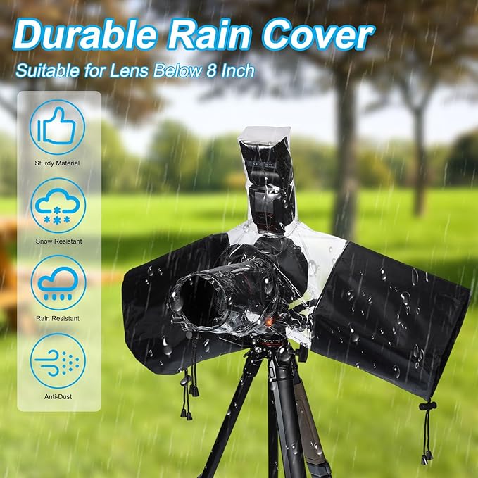 PATIKIL Camera Rain Cover, 2 Pcs Waterproof Protective Covers Camera Sleeve Protector Up to 8 Inch Lens, Clear