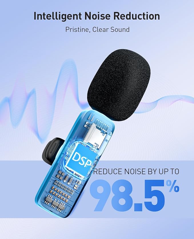 3-in-1 Mini Microphone for iPhone: Wireless Lavalier Microphone with 80ft Range & 15H Battery - Noise Reduction Lapel Mic, Real-Time Monitoring for Video Recording, Vlog, YouTube