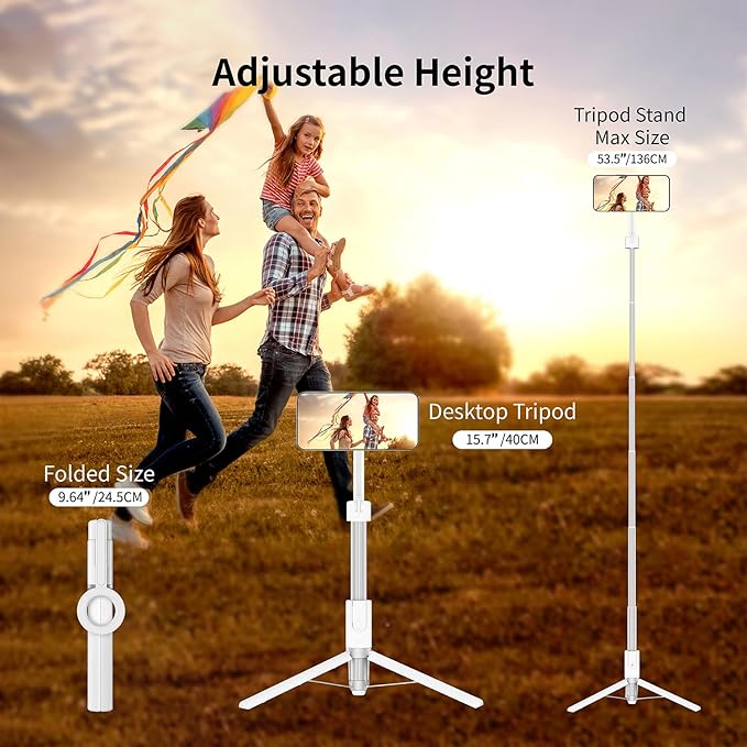 SEAJIC Magnetic Phone Tripod for iPhone 54" Selfie Stick Tripod with Remote and Metal Ring, Phone for Video Recording, Cell Phone Mount Stand for Cellphone (White)