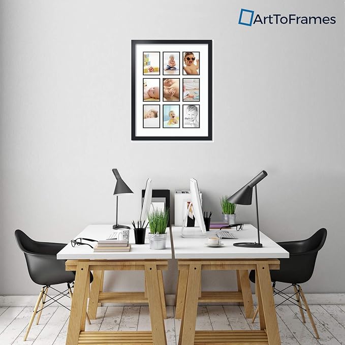 ArtToFrames Collage Photo Frame Double Mat with 9 - 5x7 Openings and Satin Black Frame