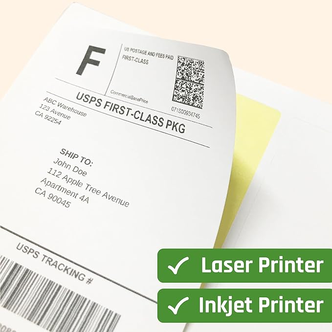 30 Sheets - Half Sheet Shipping Labels, Printable Sticker Paper, for Laser & Inkjet Printers - 2 per Sheet, 60 Pieces