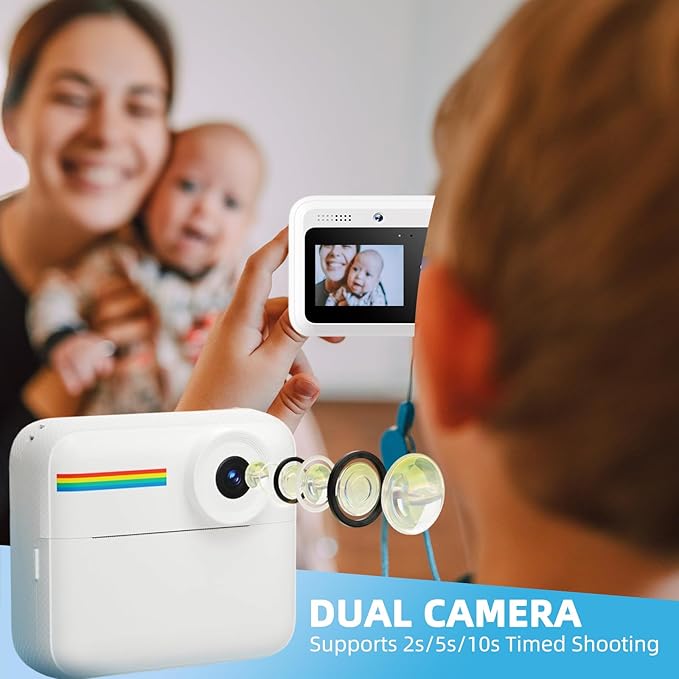 Kids Camera Instant Print, 2.4 Inch Screen Instant Camera,1080P HD Kid Camera Instant Printing with Print Paper and 32GB SD Card,Christmas Birthday Gifts (Blue)