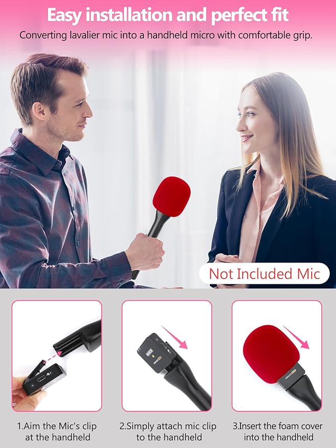 YOUSHARES Handheld Adaptor with Foam Cover, Compatible with Rode and DJI Wireless Microphones for Interviews (Red Foam)