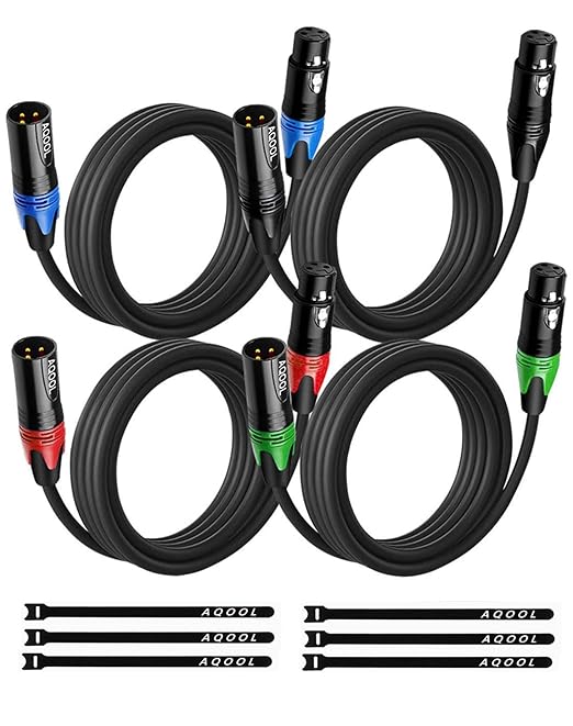 XLR Cables 10 Foot, XLR Microphone Cable Male to Female, Gold-Plated 3-Pin Oxygen-Free Copper Balanced Mic Cord for Recording Studio Speaker, Mixer-4 Pack