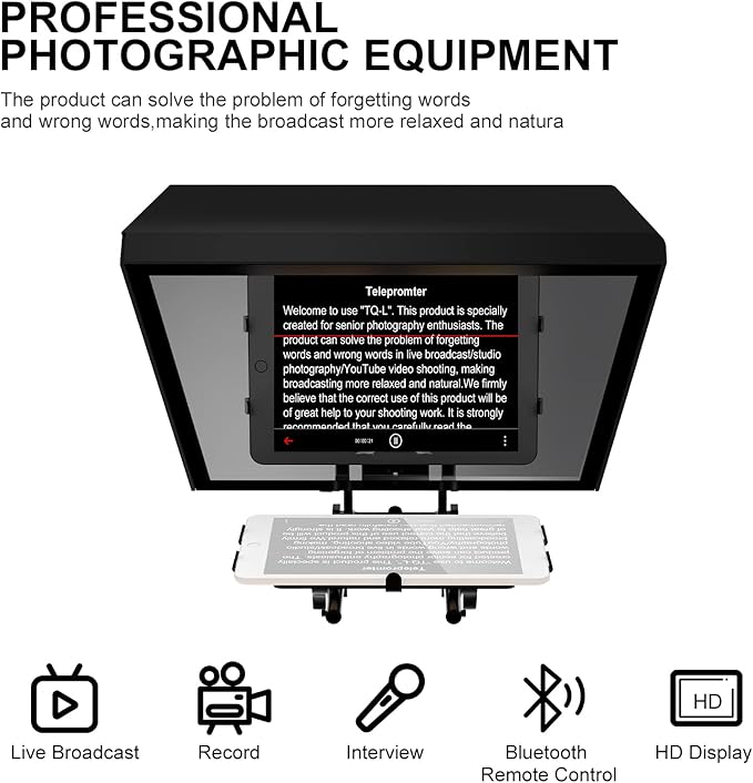 GVM Teleprompters for ipad Tablet DSLR Camera Portable 18'' Teleprompter Kit with Remote Control & App,Solid Aluminum Constructions,Colorless Spectroscope,Ultra HD Wide-Angle Lens