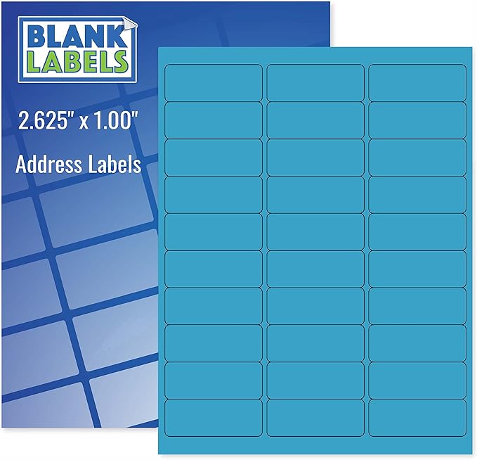 Blanks Labels Fluorescent Blue FBA & Mailing Labels from Blank Labels - 2-5/8" x 1" (2.625 x 1) - 30 Labels Per Sheet