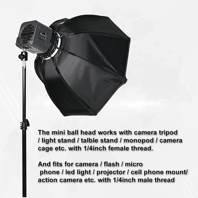 SIOTI Tripod Swivel Mini Ball Head, with a Hot Shoe Mount, Panoramic 360° Vertical Pan 90°, Compatible with Digital Camera/Compact DSLR/Cell Phone/Monopod/Light Stand/Action Camera etc.