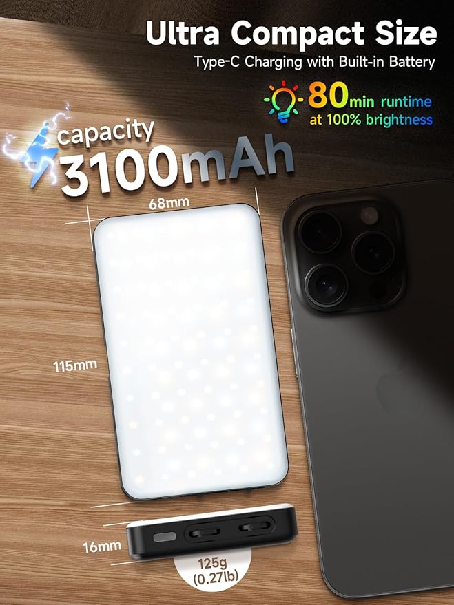 Moman LED Camera Light, RGB Video Lights for Photography, App Wireless Control, 2500-9000K, CRI 95+, Long Battery Life, Portable Lighting Panel with Cold Shoe, Fits for GoPro Sony Canon