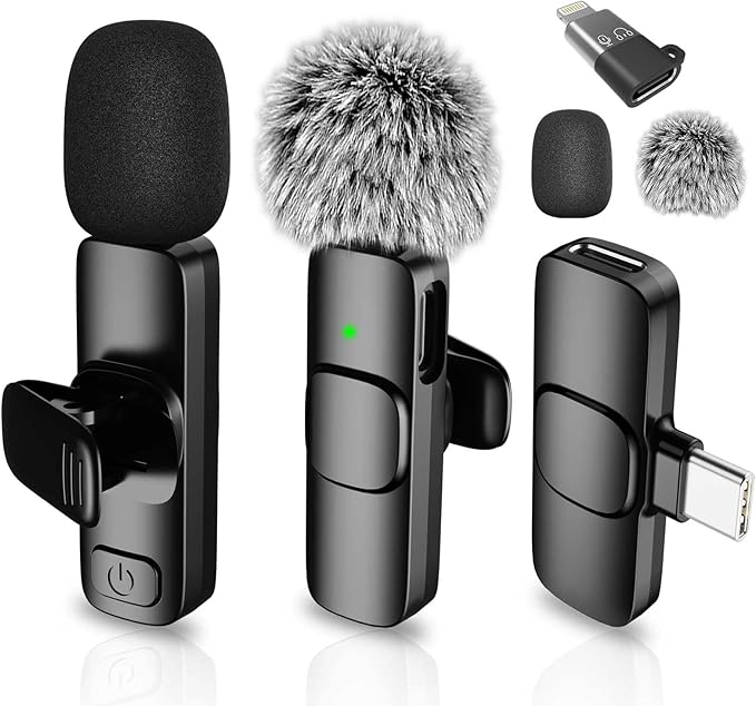 Wireless Lavalier Microphone for iPhone - Android, iPad, Tablets, Bluetooth Mini Microphone with Noise Canceling,82FT Transmission,6H Battery Life, Professional Lapel Mic for Video Recording
