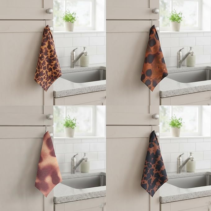 8-Pack Ultra-Fine Microfiber Kitchen Towels, 7-Inch Square with 8 Clips & Multiple Patterns – Soft, Absorbent, Reusable Cleaning Cloths (Tortoise Shell Pattern)