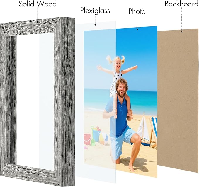 Vittanly 5x7 Picture Frame, Made of Solid Wood and Shatterproof Plexiglass, Wooden Photo Frame for Wall Mounting or Tabletop Display, Picture Frame for Home Decor with Stand, Grey, 1 Pack