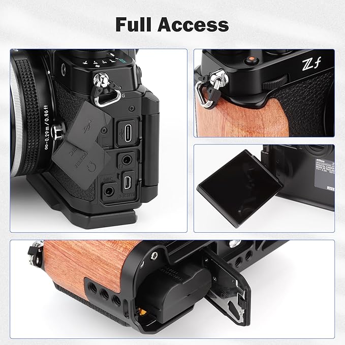 Leftfoto Z f Wooden Hand Grip L Bracket for Nikon ZF Camera, with Built-in Bottom Quick Release Plate for Arca for Quickly Switch on Gimbal/Tripods/Handheld Shooting (Black)