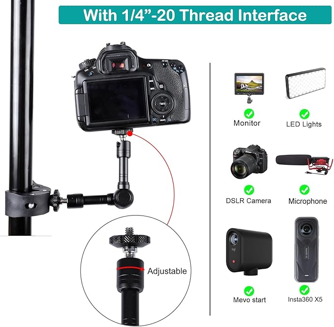 PellKing Super Double Clamp Camera Mount Umbrella Clamp, with 360° Magic Arm Double 1/4”-20 Adapter for Umbrella, Pole, Desktop, Strollers, Motorcycle, Photo Studio Light Stand, Photo Boom Stand