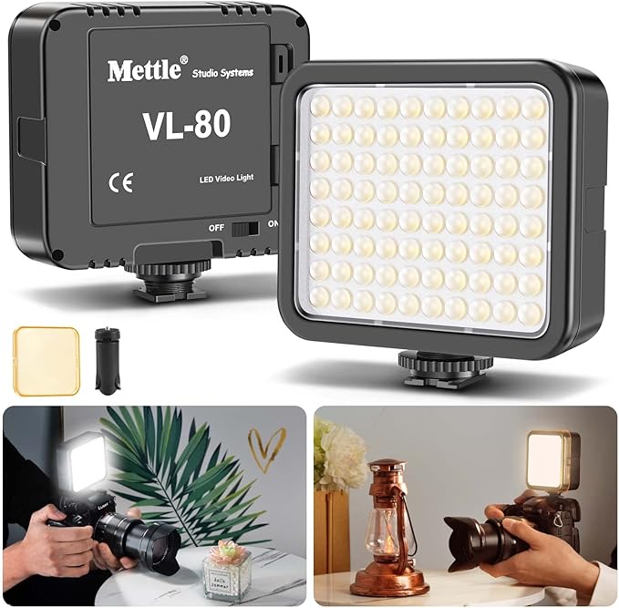 Mettlelite VL80 LED Video Light Kit Portable Continuous on Camera Photography Lighting Ultra Bright with Mini Tripod & Color Filters for Streaming Video Conferencing Gaming TikTok Vlogging